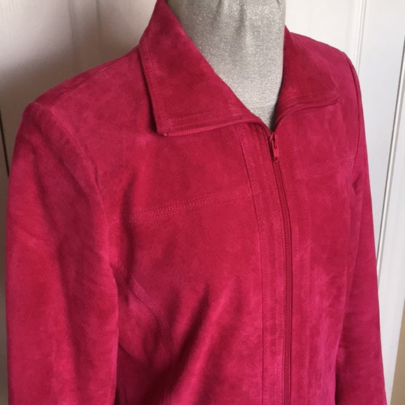 Hot Pink Genuine Leather Suede Zipper Jacket 10 - Picture 3 of 6